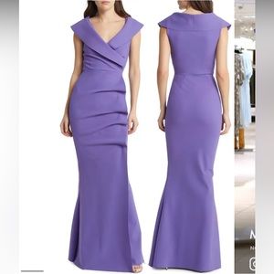 CHIARA BONI LA PETITE 44 US 8 ROBE Norc Portrait Collar Mermaid Gown Lavender